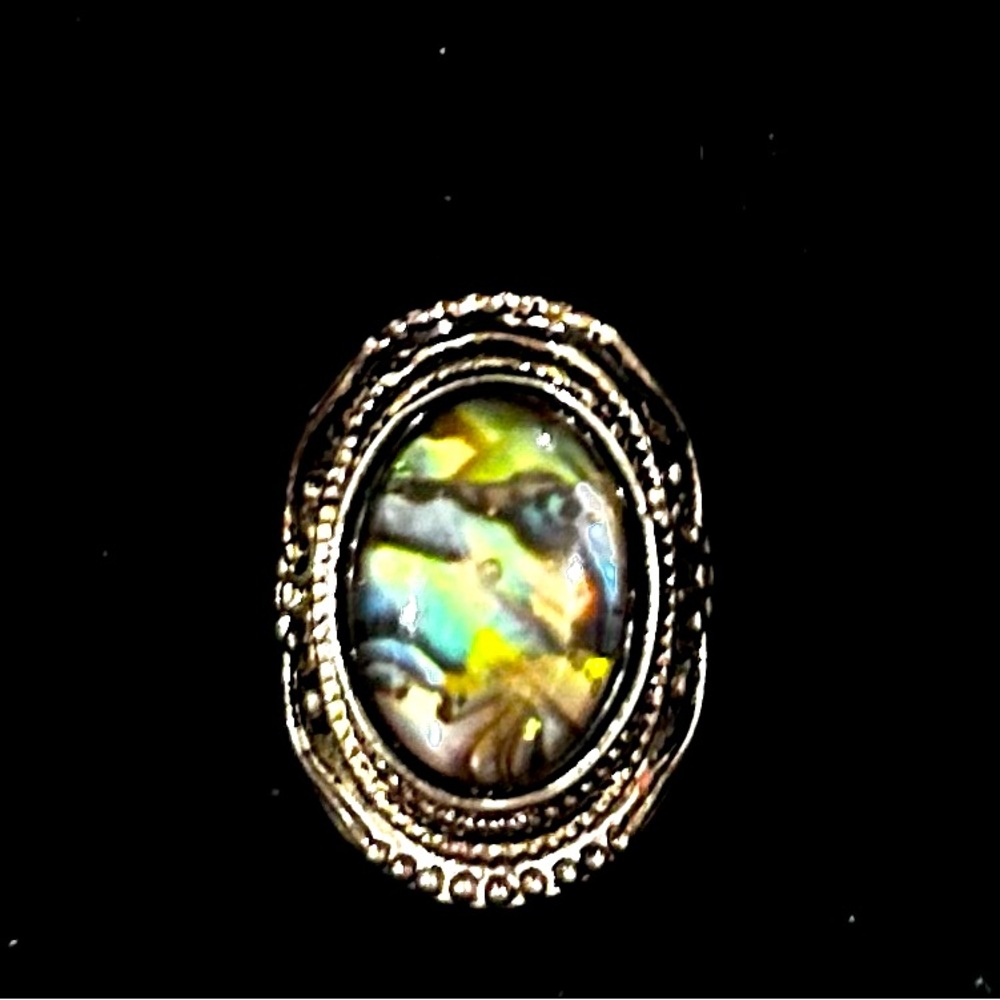 Silver Tone Ring with Multicolored Stone